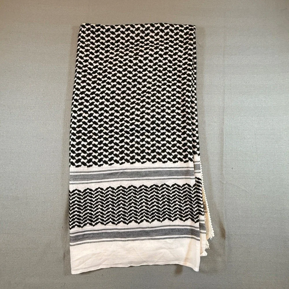 Unbranded Black White Keffiyeh Scarf Shemagh Desert Wrap Pom Pom 48x24.5 2247